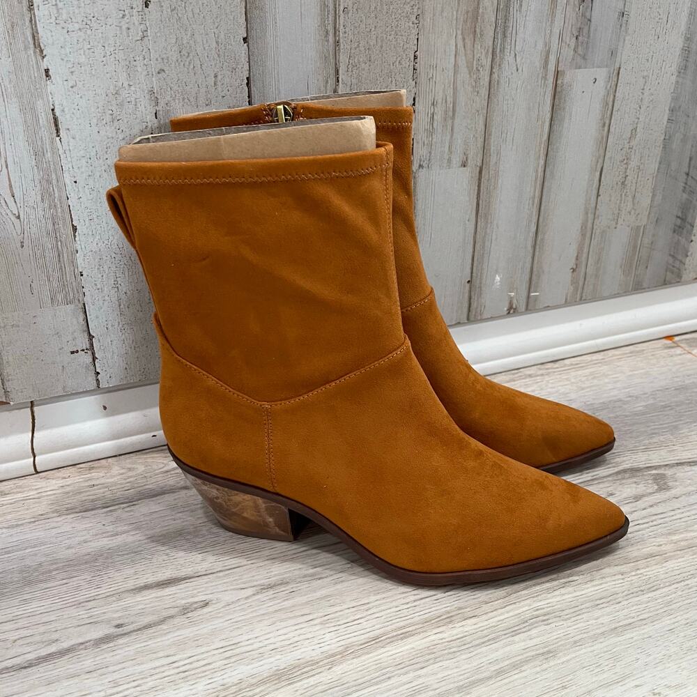 New! Franco Sarto Sammi Orange Tan Low Heel Booties Western Women’s Size 8.5